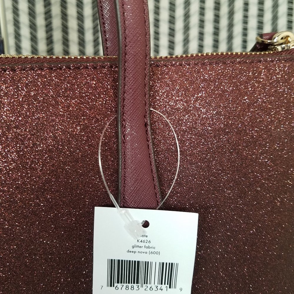 MAKE AN OFFER kate spade glittery glitter shimmy sparkle nova red tote new - Picture 5 of 6